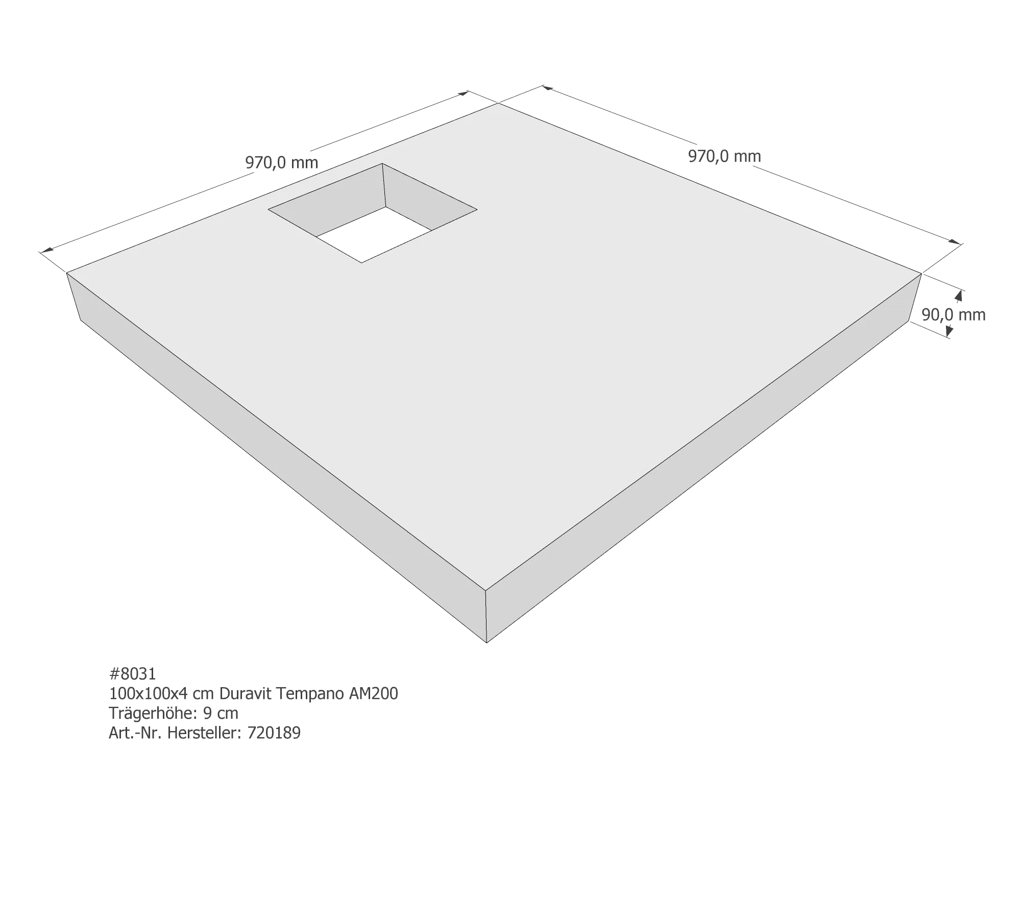 Duschwannenträger für Duravit Tempano 100 × 100 × 4 cm Breite: 100 cm / Länge: 100 cm Duschwannenträger für Duravit Tempano 100 × 100 × 4 cm Breite: 100 cm / Länge: 100 cm
