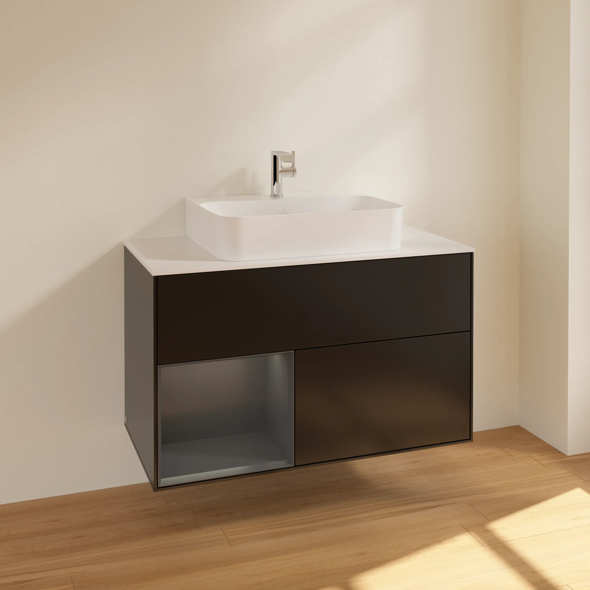 Villeroy & Boch Waschbeckenunterschrank Finion F11, 1000x603x501 mm, Black Matt Lacquer mit Beleuchtung und Push-to-open Funktion