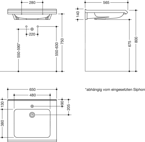 HEWI Waschtisch S-Form, 650x565mm, alpinweiß HEWI Waschtisch S-Form, 650x565mm, alpinweiß