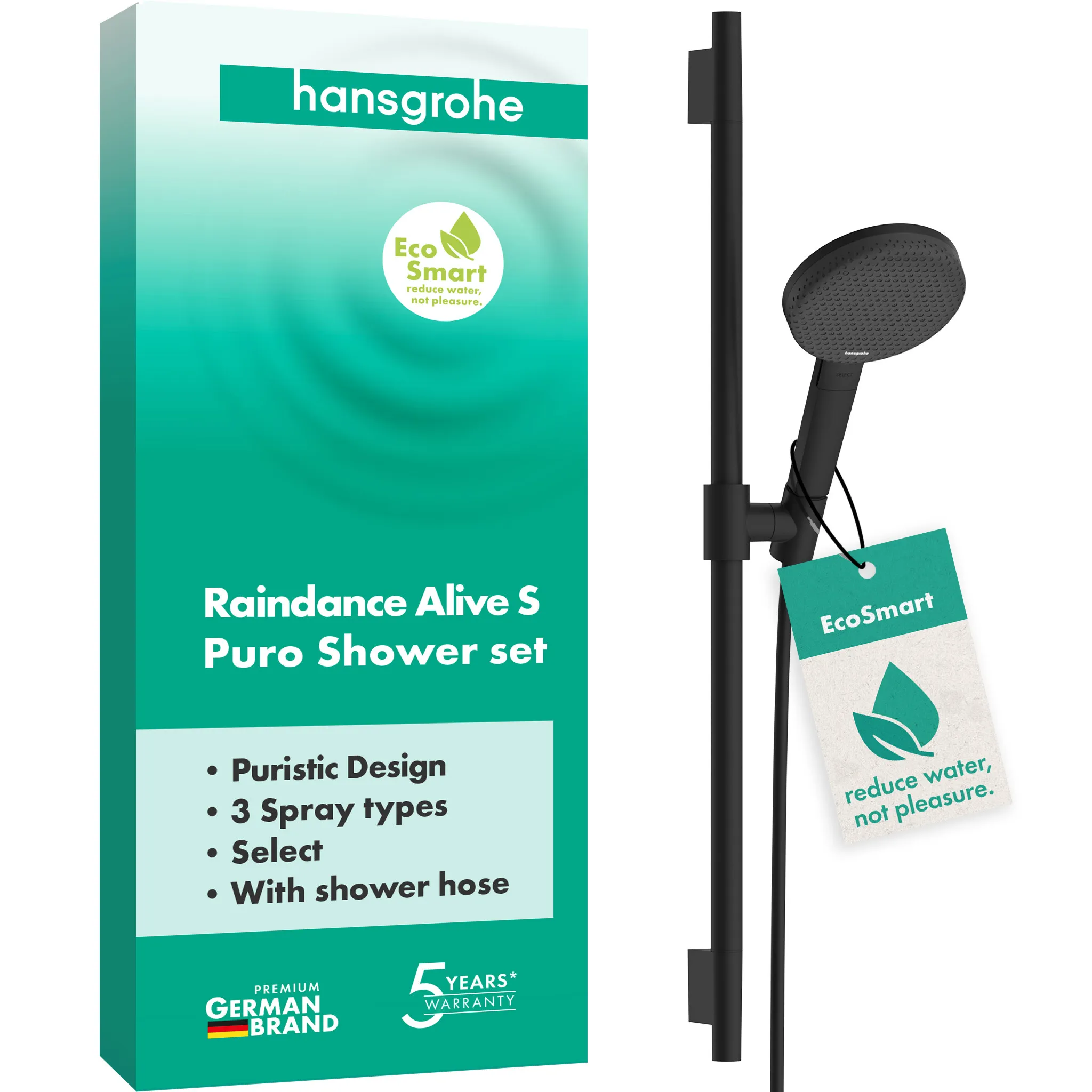Gleitstangekombination „Raindance Alive Select“, Befestigung verdeckt in Mattschwarz