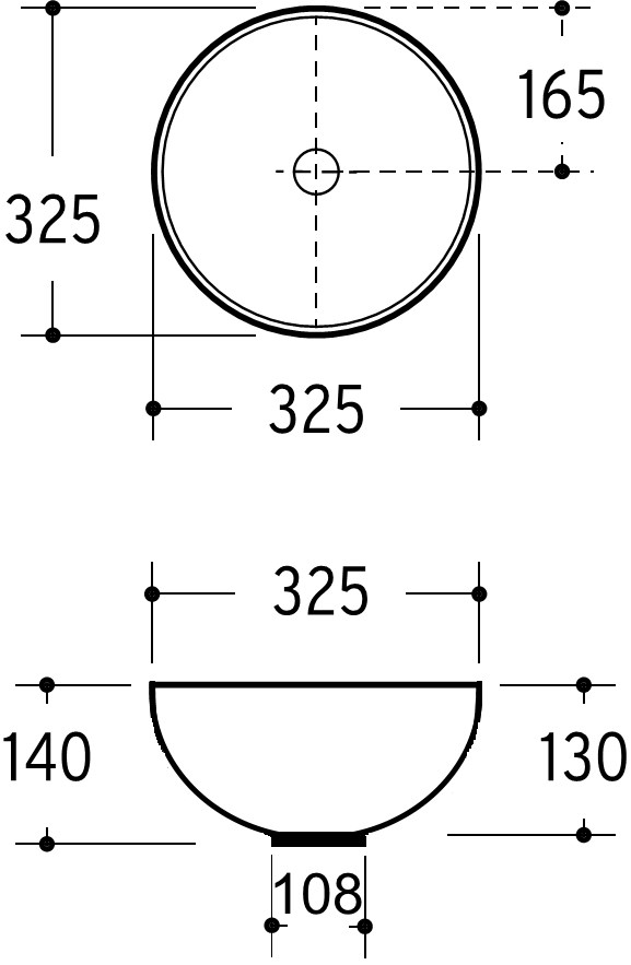 Aufsatzwaschtisch AqvaCeramica "SlimRim" - Durchmesser 325 mm - Höhe 140 mm - ohne Überlauf - weiß