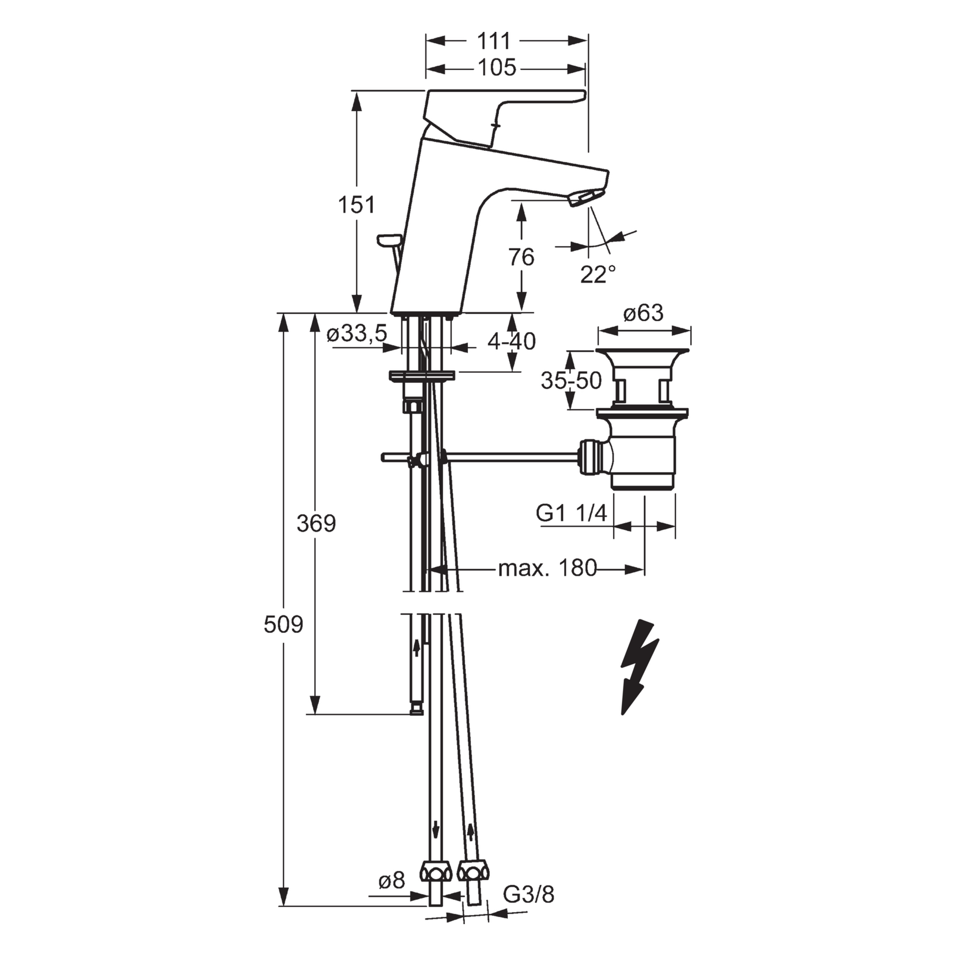 Einhand-Waschtischarmatur „Primo XL“ Ausladung 111 mm in Chrom Einhand-Waschtischarmatur „Primo XL“ Ausladung 111 mm in Chrom