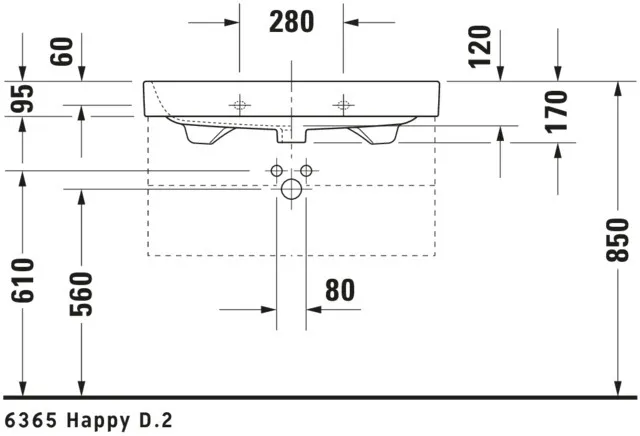 Wandwaschtisch „Happy D.2“, mit Überlauf, Hahnlochposition mittig