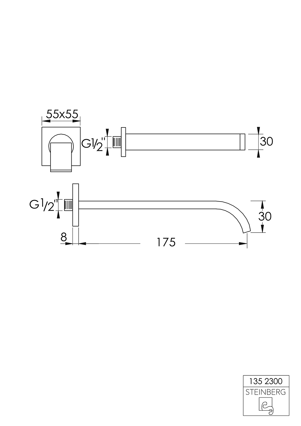 Serie 135 Auslauf für Waschtisch oder Wanne mit Neoperl-Luftsprudler, Ausladung: 17,5 cm