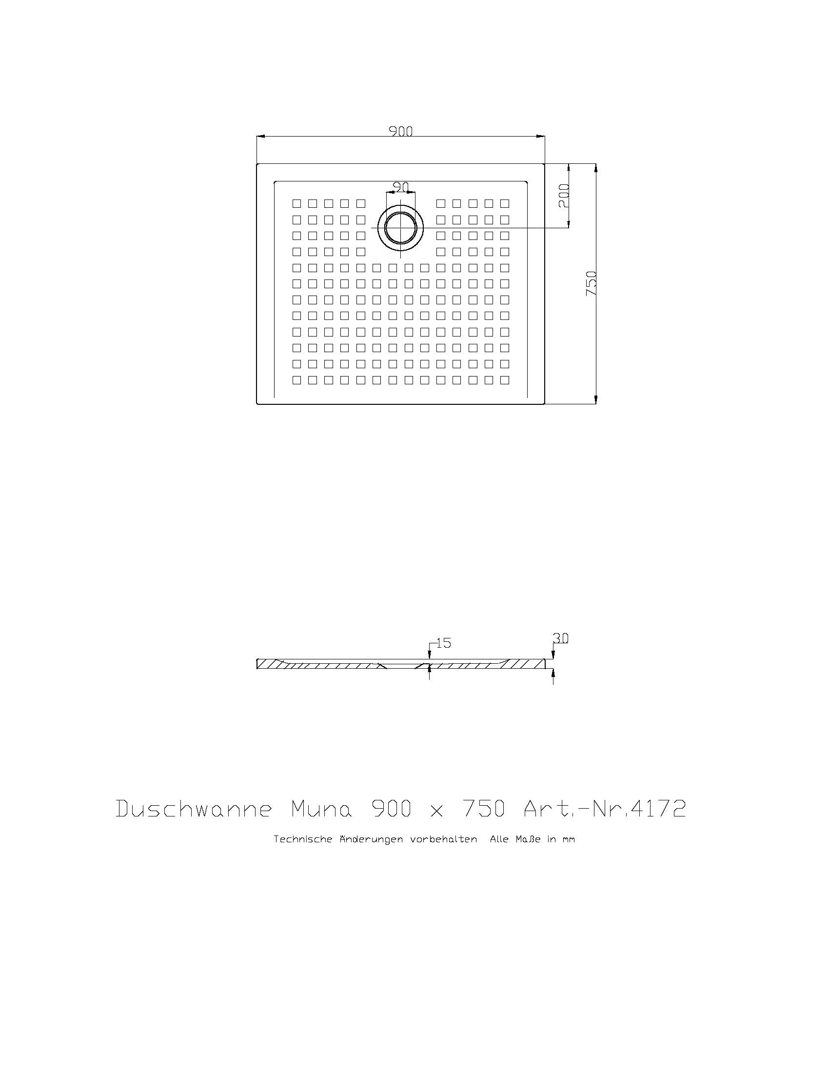 Duschwanne „Muna“ Rechteck 90 × 75 cm in Weiß