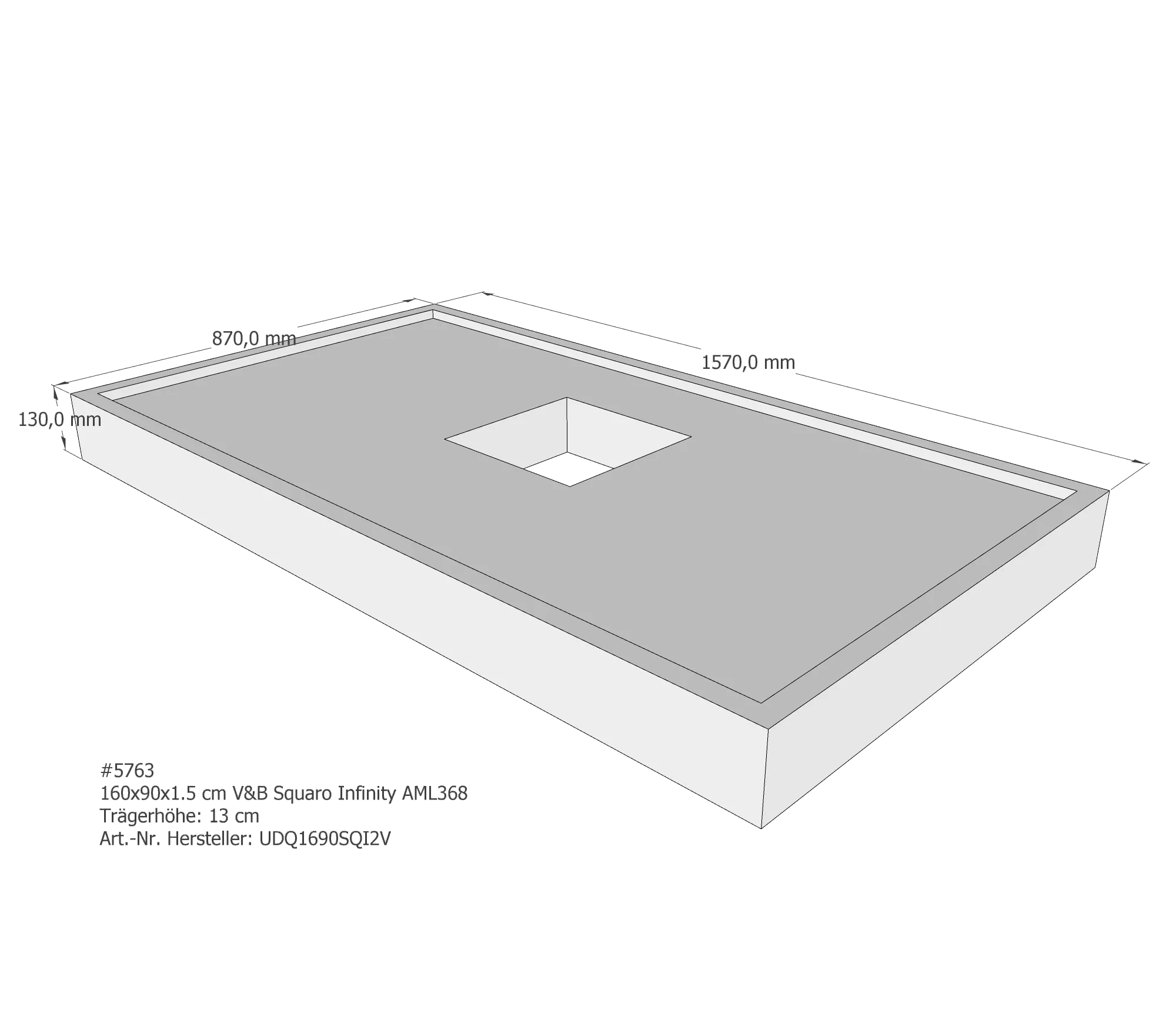 Duschwannenträger für Villeroy & Boch Squaro Infinity 160 × 90 × 1,5 cm Breite: 90 cm / Länge: 160 cm