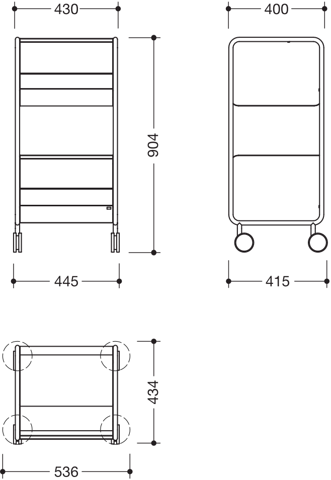 HEWI Beistellwagen 43 × 90,4 × 40 cm in Schwarz tiefmatt / Chrom,