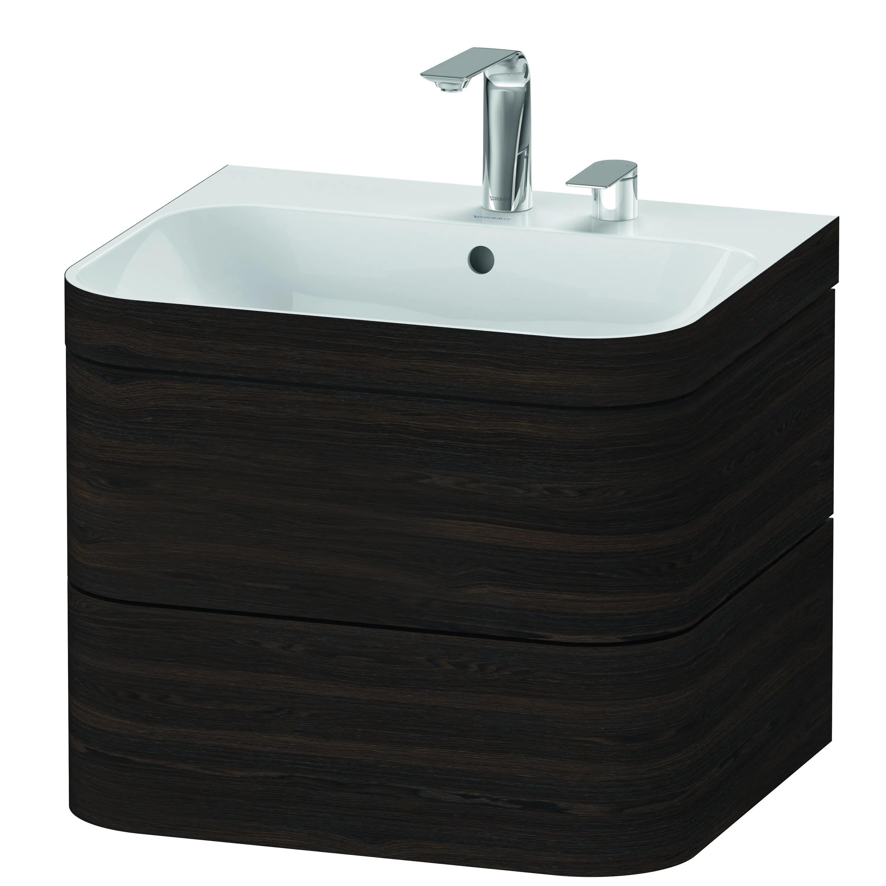 Duravit Waschtischunterschrank c-shaped Set wandhängend „Happy D.2 Plus“ 57,5 × 48 × 49 cm Nussbaum gebürstet