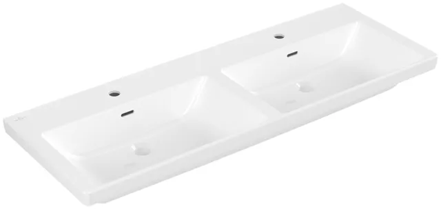Villeroy & Boch Doppelwaschtisch aus TitanCeram „Subway 3.0“ 1300 × 475 × 165 mm, mit Hahnlochbohrung, Hahnlochposition links und rechts in Weiß Alpin Villeroy & Boch Doppelwaschtisch aus TitanCeram „Subway 3.0“ 1300 × 475 × 165 mm, mit Hahnlochbohrung, Hahnlochposition links und rechts in Weiß Alpin