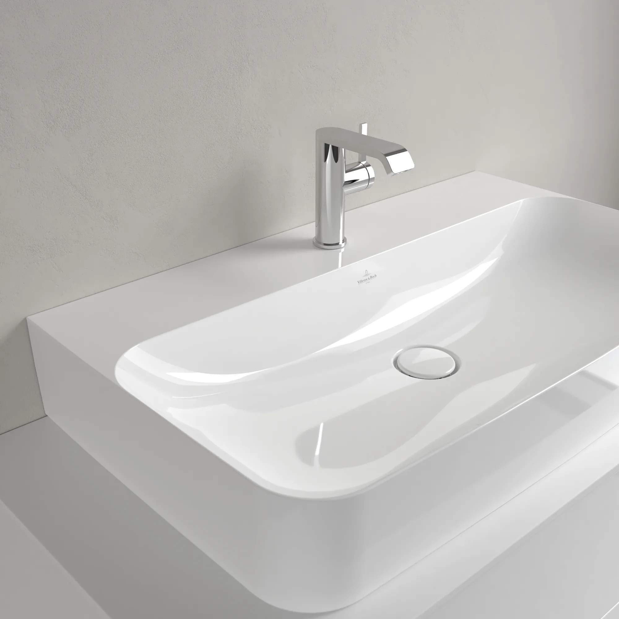 Villeroy & Boch Wandwaschtisch aus TitanCeram geschliffen „Finion“ 800 × 470 × 165 mm, mit Hahnlochbohrung, Hahnlochposition mittig in Weiß Alpin, mit CeramicPlus Villeroy & Boch Wandwaschtisch aus TitanCeram geschliffen „Finion“ 800 × 470 × 165 mm, mit Hahnlochbohrung, Hahnlochposition mittig in Weiß Alpin, mit CeramicPlus