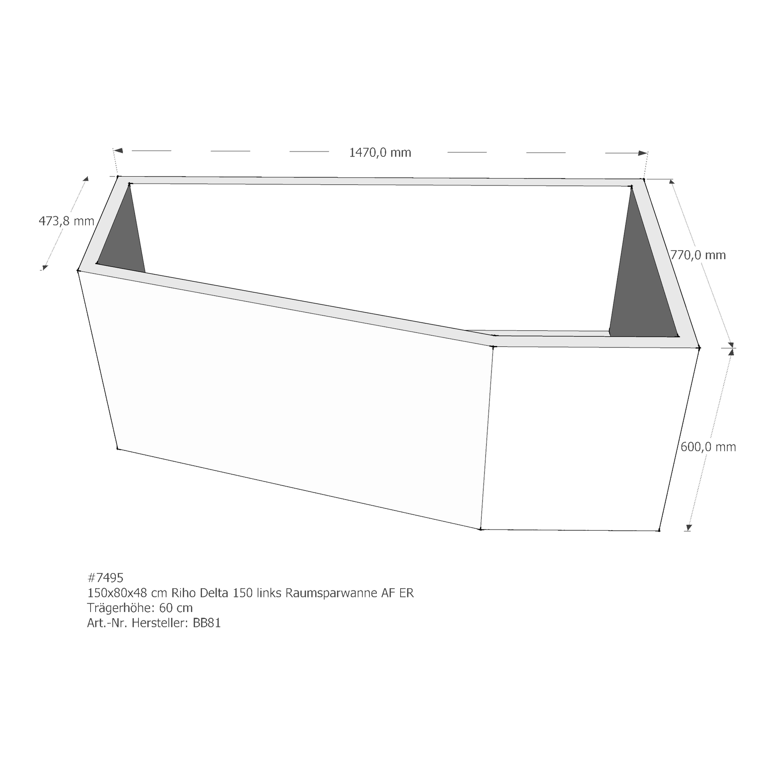 Badewannenträger für Riho Delta 150 links links 150 × 80 × 48 cm Badewannenträger für Riho Delta 150 links links 150 × 80 × 48 cm