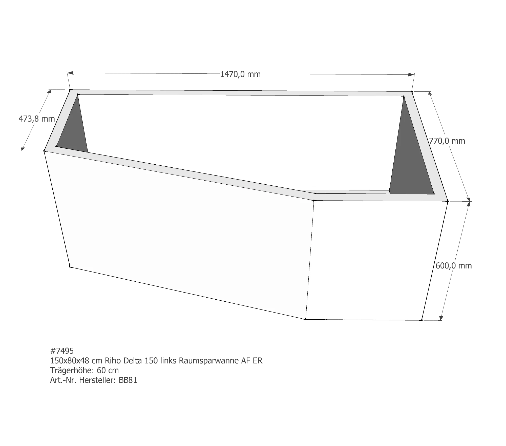 Badewannenträger für Riho Delta 150 links links 150 × 80 × 48 cm