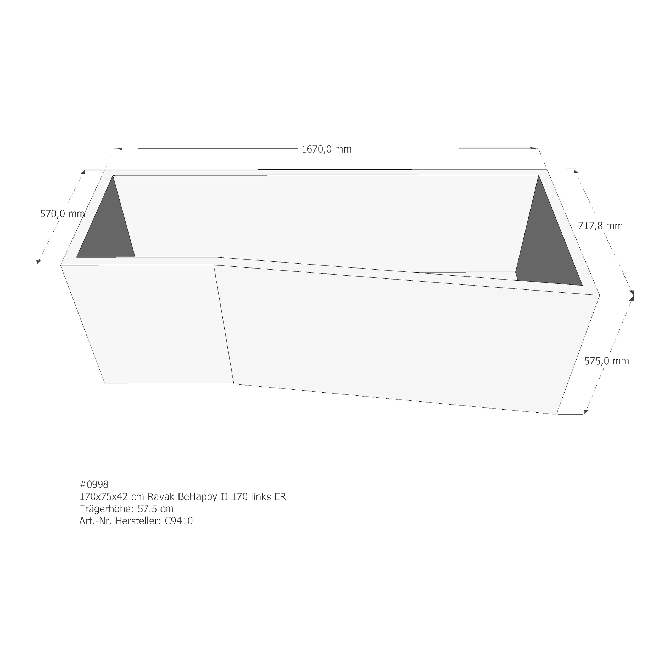 Badewannenträger für Ravak BeHappy II 170 links 170 × 75 × 42 cm