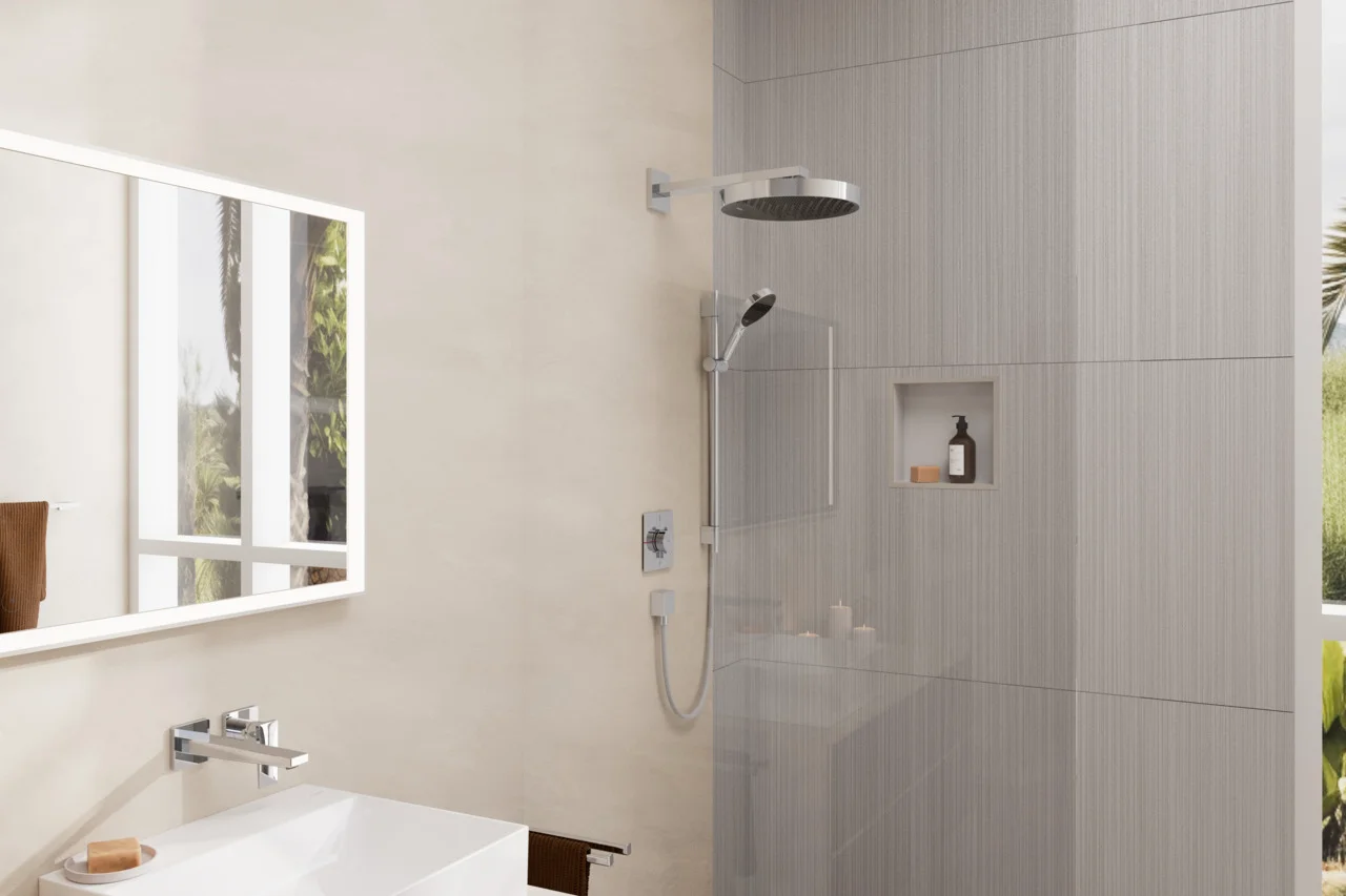 Hansgrohe FixFit Wandanschluss Square mit Rückflussverhinderer, Chrom, Anschlusswinkel aus Kunststoff, Material Abdeckung: Kunststoff, Anschlussart: G 1/2