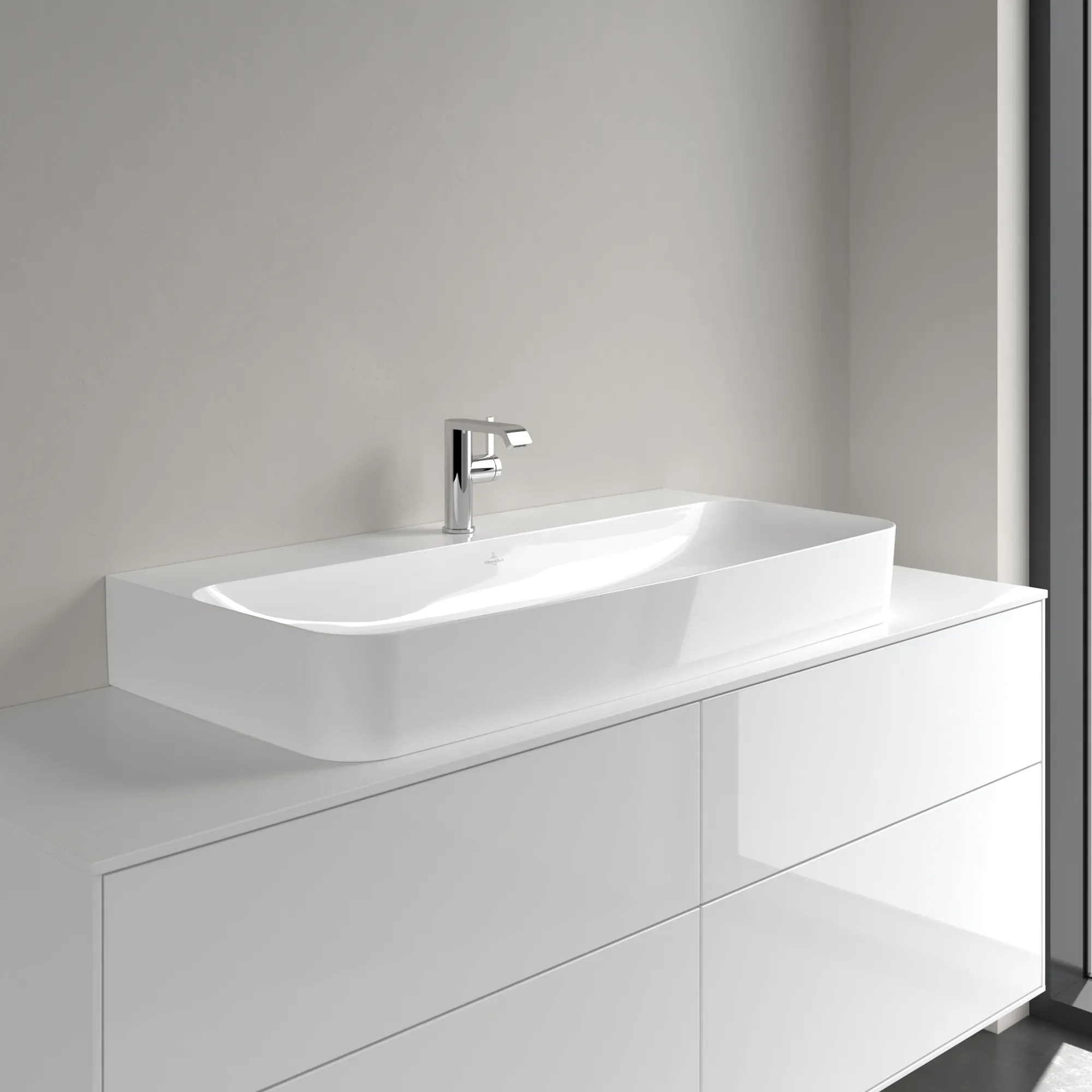 Villeroy & Boch Wandwaschtisch aus TitanCeram geschliffen „Finion“ 1000 × 470 × 165 mm, mit Hahnlochbohrung, Hahnlochposition mittig in Weiß Alpin, mit CeramicPlus Villeroy & Boch Wandwaschtisch aus TitanCeram geschliffen „Finion“ 1000 × 470 × 165 mm, mit Hahnlochbohrung, Hahnlochposition mittig in Weiß Alpin, mit CeramicPlus