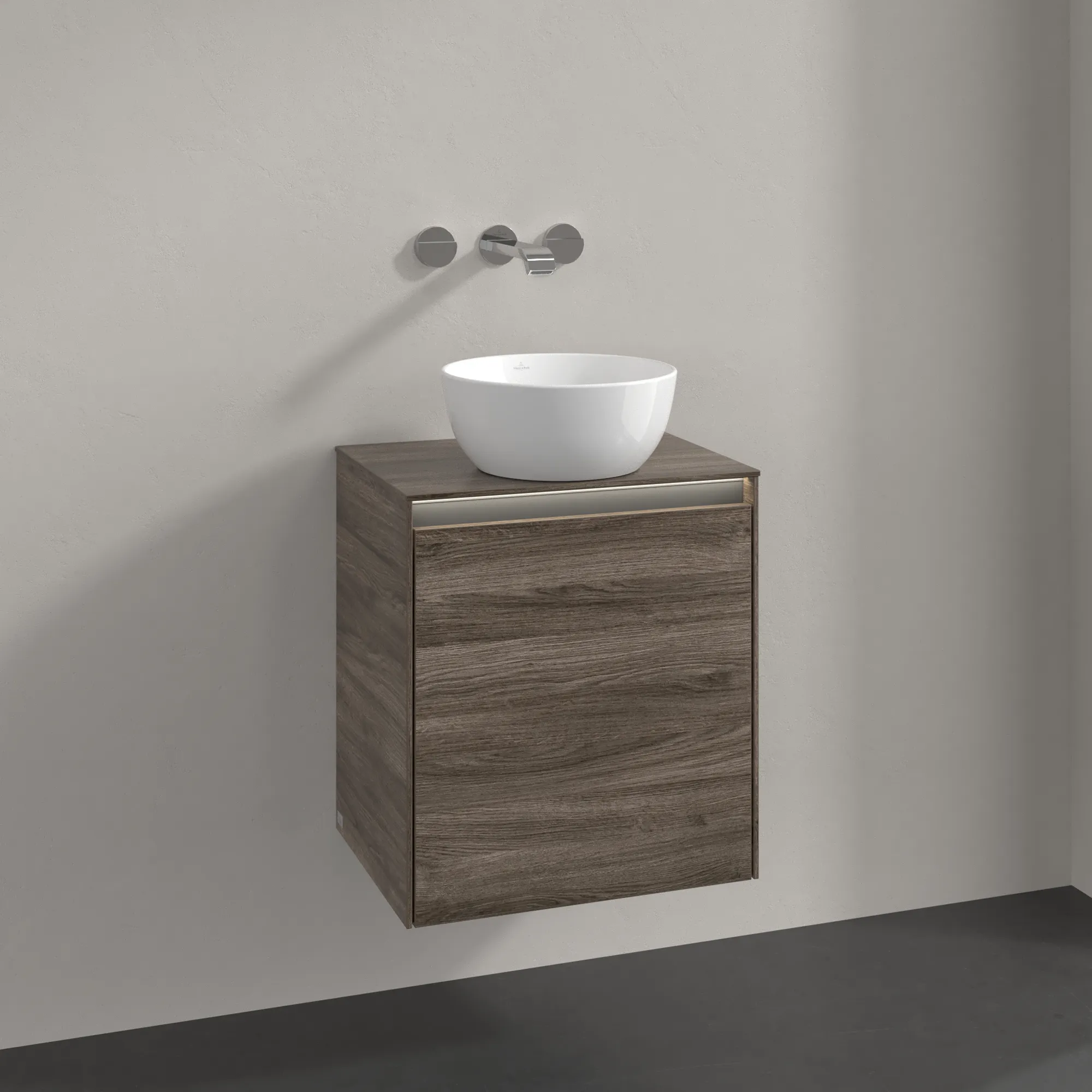Villeroy & Boch Waschtischunterschrank „Collaro“ 500 × 548 × 380 mm Stone Oak, für Becken mittig, Anschlag rechts, mit Beleuchtung Villeroy & Boch Waschtischunterschrank „Collaro“ 500 × 548 × 380 mm Stone Oak, für Becken mittig, Anschlag rechts, mit Beleuchtung