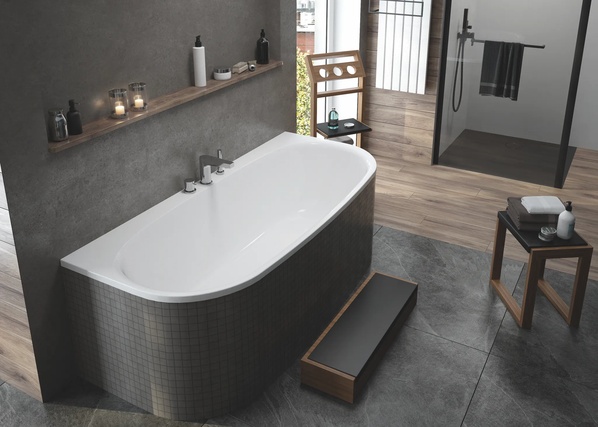 Hoesch Badewanne „iSensi“ vorwand halbkreis 160 × 75 cm in Weiß
