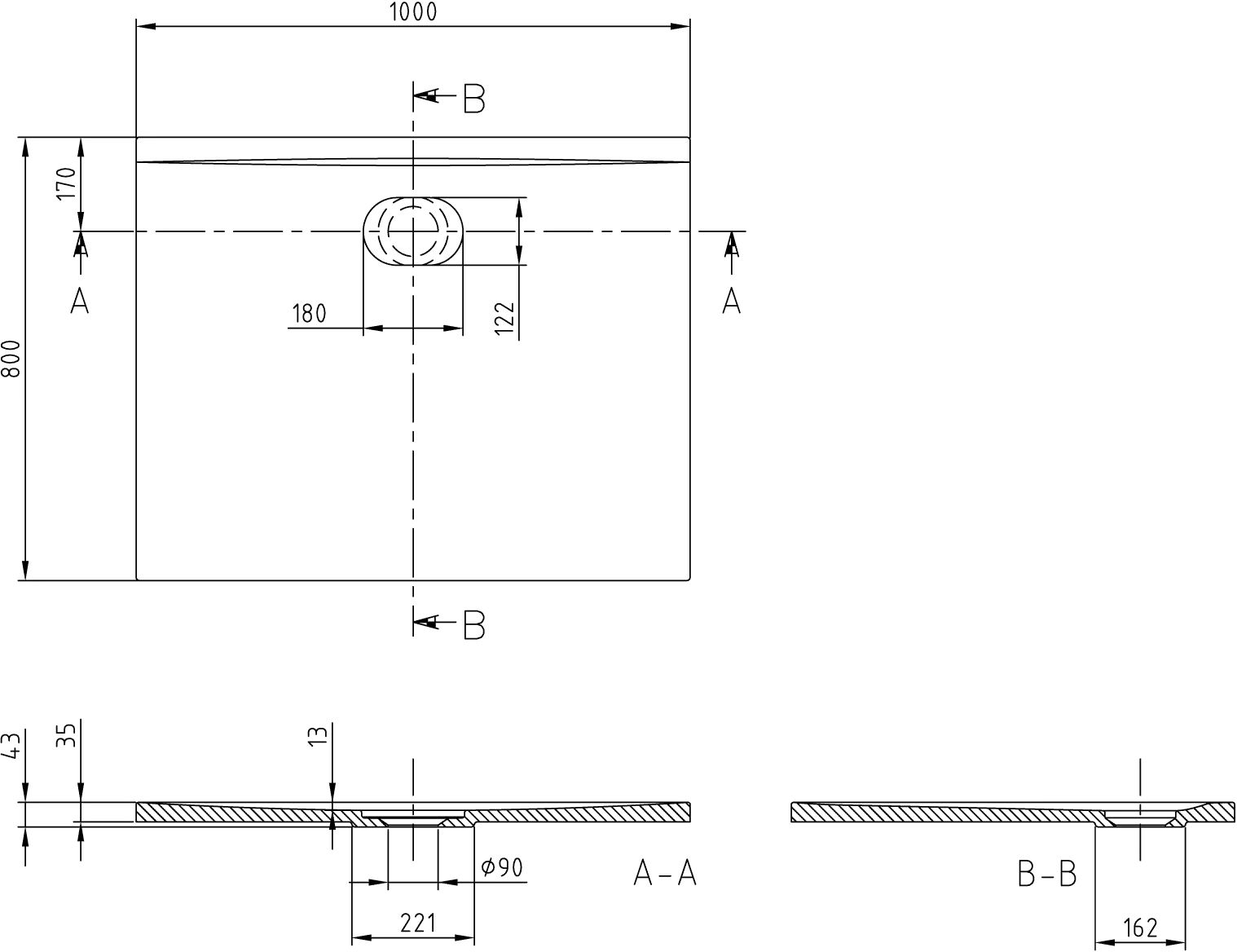 Villeroy & Boch Ecora rechteckige Duschwanne Weiß Alpin, Wanneneinbaumaß 1000 x 800 mm, Höhe 35 mm Villeroy & Boch Ecora rechteckige Duschwanne Weiß Alpin, Wanneneinbaumaß 1000 x 800 mm, Höhe 35 mm