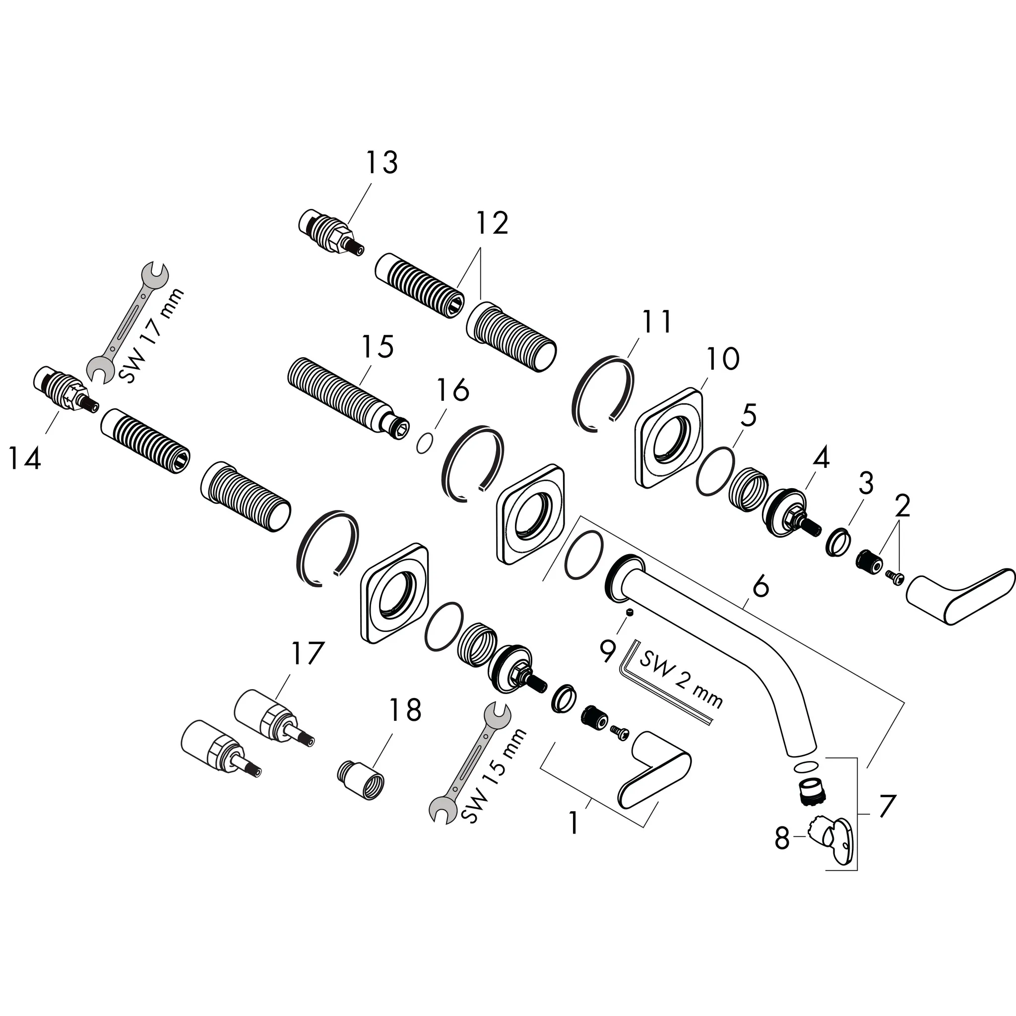3-Loch Waschtischarm.Axor Citterio M Wand Fertigset lang chrom m.Hebelgriffen 3-Loch Waschtischarm.Axor Citterio M Wand Fertigset lang chrom m.Hebelgriffen