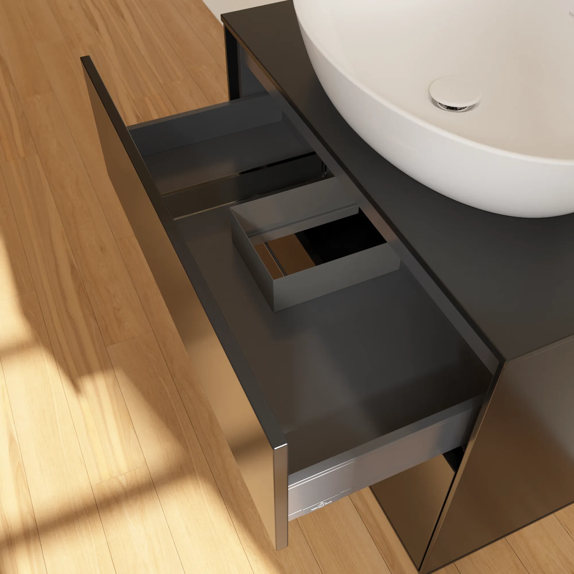 Villeroy & Boch Waschbeckenunterschrank Finion F87, 800x603x501 mm, Black Matt Lacquer, mit SoftClosing und Push-to-open Funktion