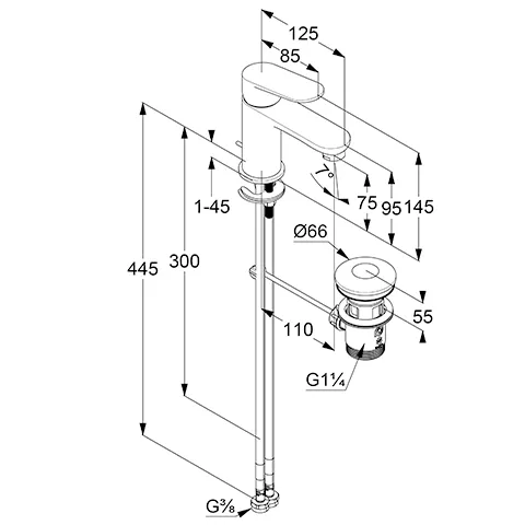 Kludi-X1 Waschtisch-EHM 75 m. Ablaufgarnitur mattschwarz Kludi-X1 Waschtisch-EHM 75 m. Ablaufgarnitur mattschwarz