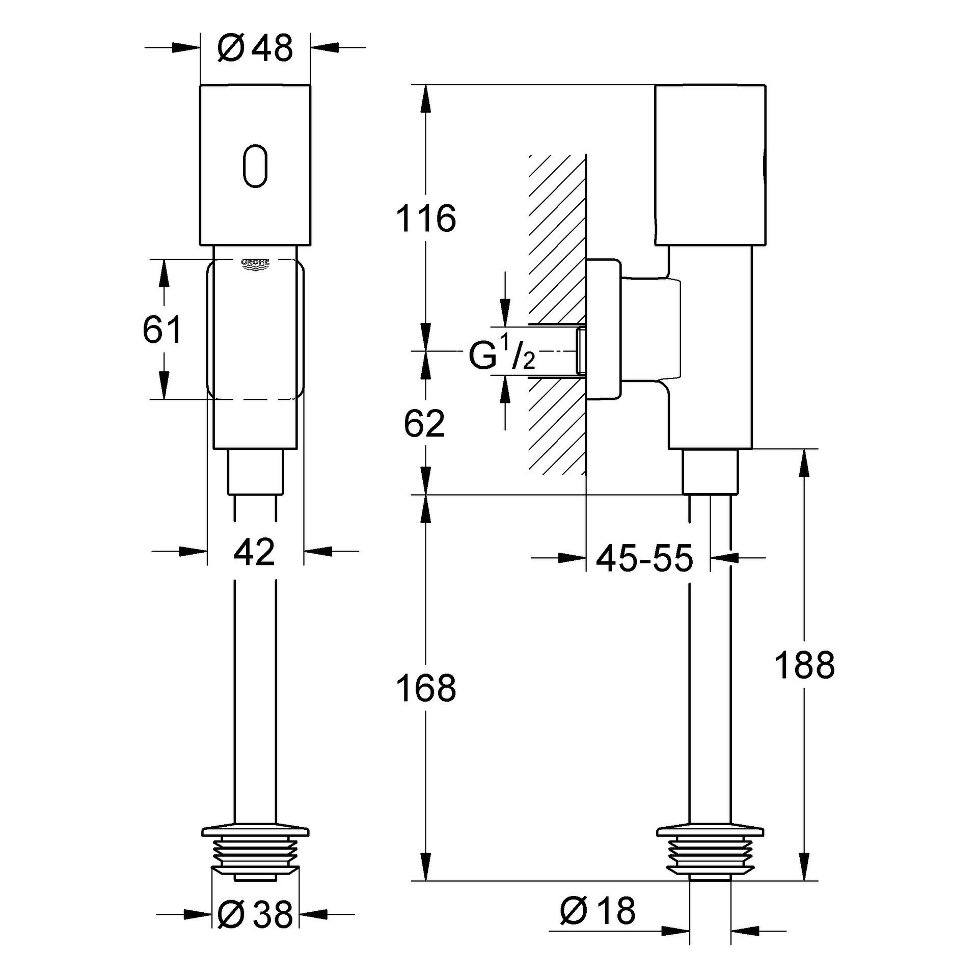Infrarot-Elektronik Tectron Rondo 37421, für Urinal, 6 V Lithium-Batterie, Typ CR-P2, chrom