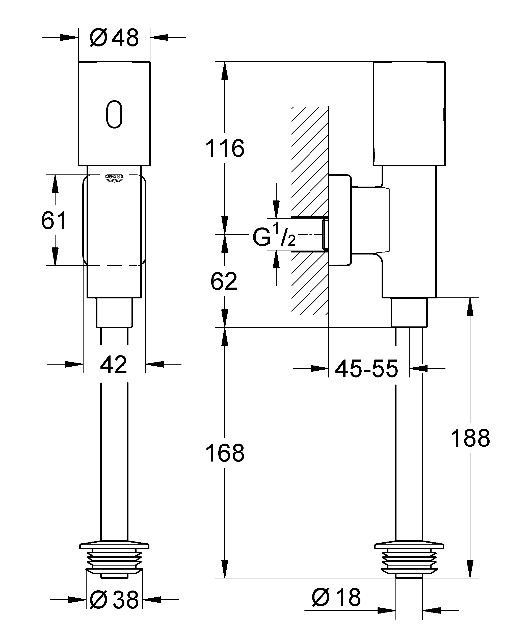 Infrarot-Elektronik Tectron Rondo 37421, für Urinal, 6 V Lithium-Batterie, Typ CR-P2, chrom