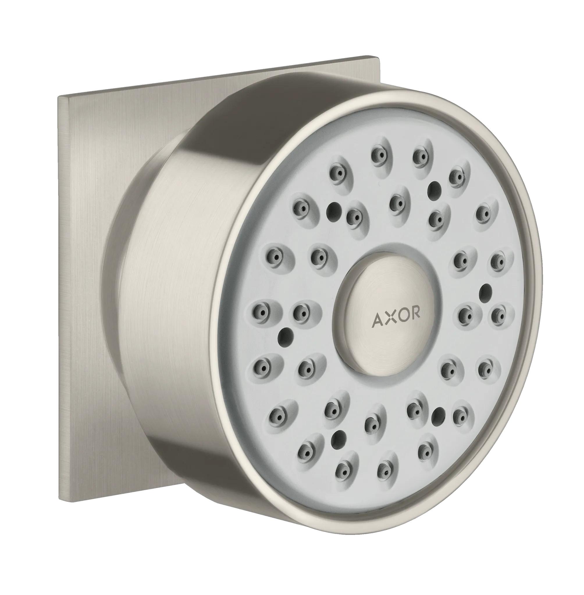 Hansgrohe AXOR Seitenbrause 1-Jet eckig, Edelstahl Optic, 65 mm Brausekopfgröße, verstellbarer Winkel, Rain Strahl, 5 l/min Durchfluss