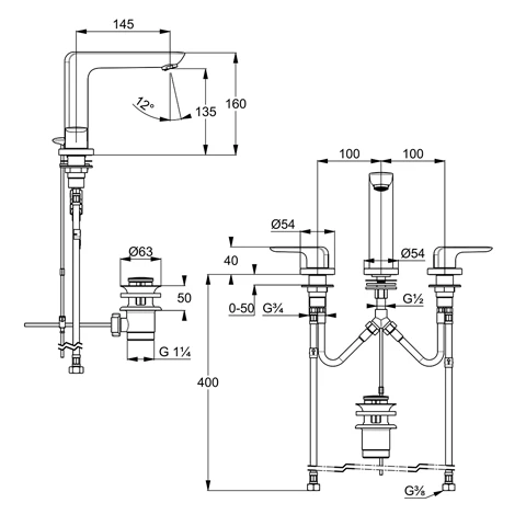 AMEO Waschtischarmatur Dreilochmontage, mit Ablaufg. chrom AMEO Waschtischarmatur Dreilochmontage, mit Ablaufg. chrom