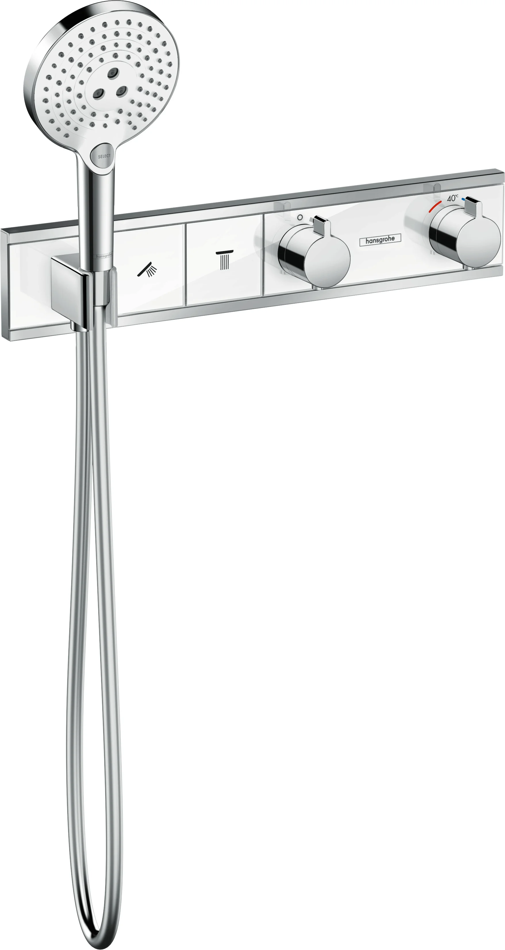 Hansgrohe RainSelect Thermostat Unterputz, 2 Verbraucher, weiß/chrom, mit Brausehalter und Handbrause Hansgrohe RainSelect Thermostat Unterputz, 2 Verbraucher, weiß/chrom, mit Brausehalter und Handbrause