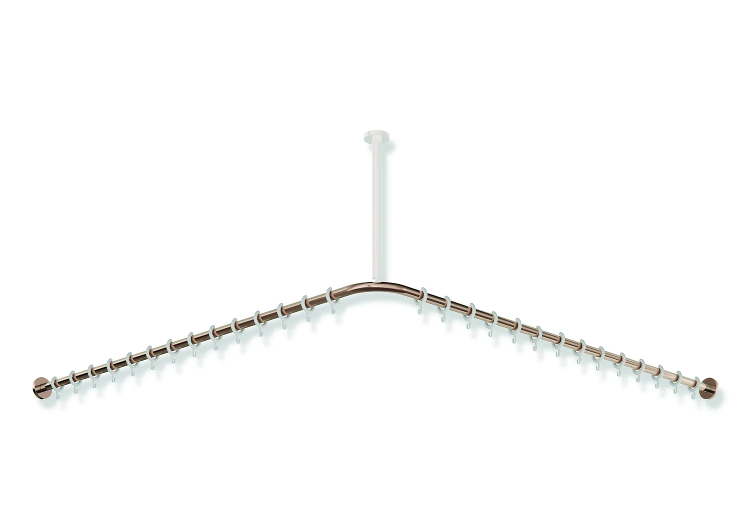 HEWI Vorhangstange System 900, Edelstahl PVD Kupfer glänzend, Achsmaß 1487 x 1487 mm, 28 Ringe aus POM, kürzbar HEWI Vorhangstange System 900, Edelstahl PVD Kupfer glänzend, Achsmaß 1487 x 1487 mm, 28 Ringe aus POM, kürzbar