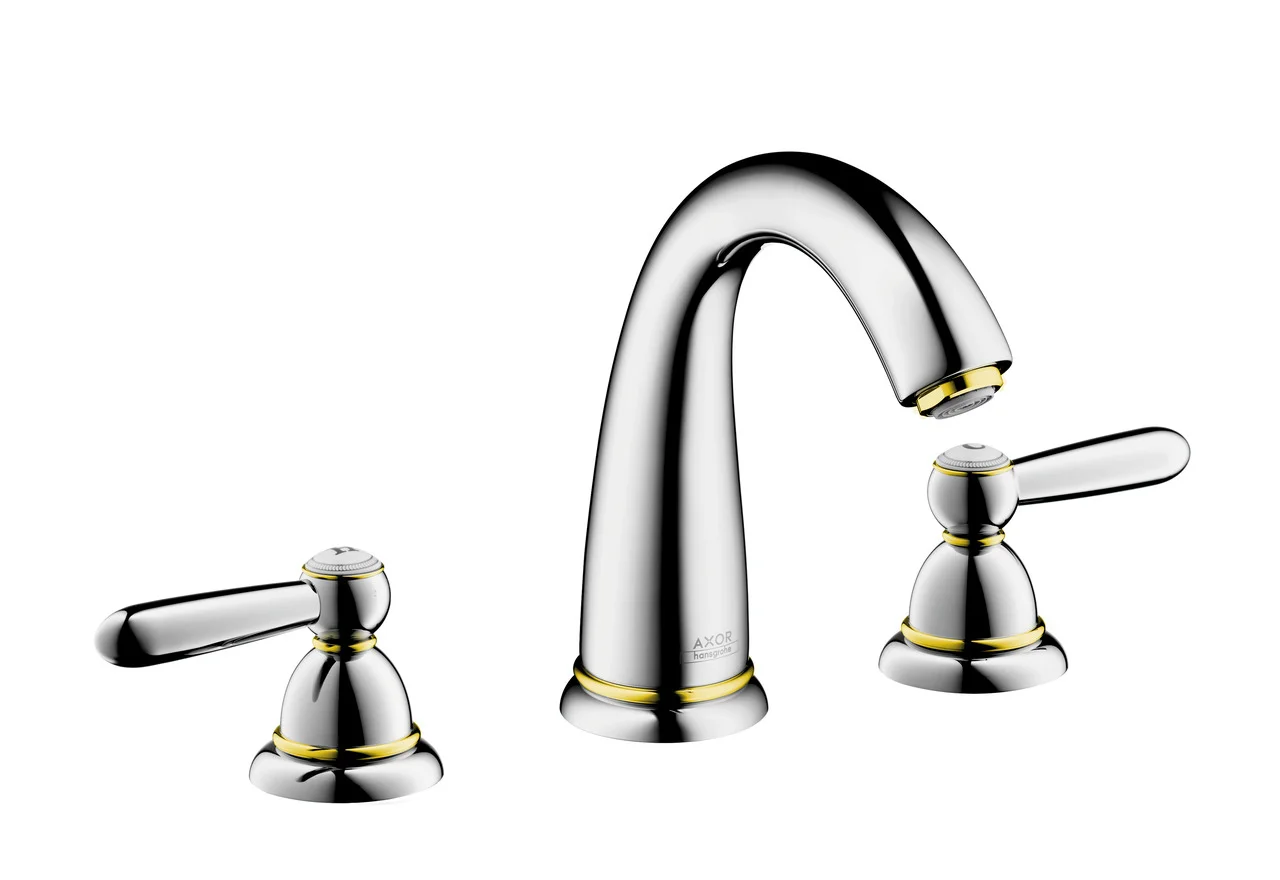 Hansgrohe AXOR Carlton 3-Loch Waschtischarmatur Chrom/Gold, Hebelgriff, ComfortZone 120, Ausladung 128 mm Hansgrohe AXOR Carlton 3-Loch Waschtischarmatur Chrom/Gold, Hebelgriff, ComfortZone 120, Ausladung 128 mm