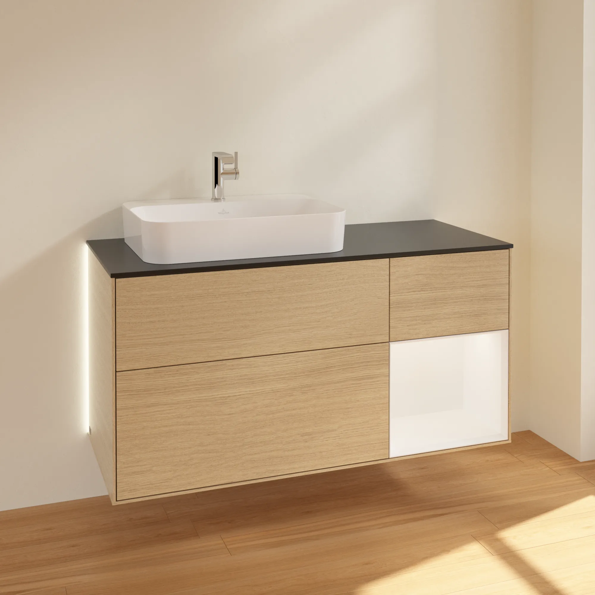 Villeroy & Boch Waschtischunterschrank „Finion“ für Schrankwaschtisch 1200 × 603 × 501 mm Oak Veneer, für Becken links Villeroy & Boch Waschtischunterschrank „Finion“ für Schrankwaschtisch 1200 × 603 × 501 mm Oak Veneer, für Becken links