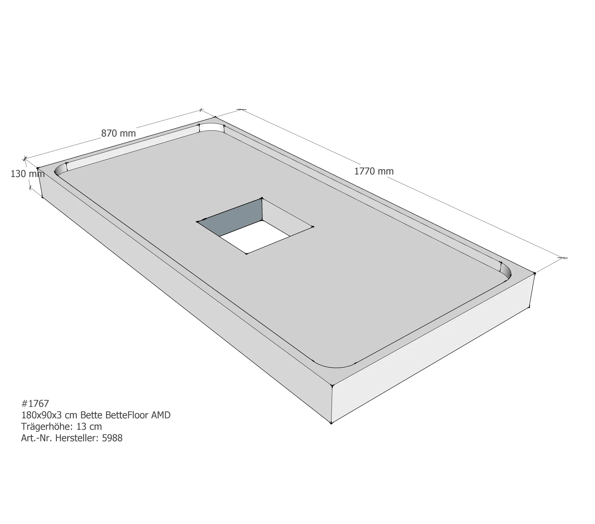 Duschwannenträger für Bette Floor 180 × 90 × 3 cm Breite: 90 cm / Länge: 180 cm