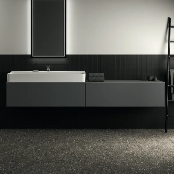 Waschtischplatte Conca, aus Keramik, 2387x505x6mm, Marmor Noir Desir