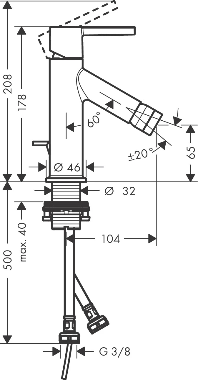 Bidetmischer Axor Starck Hebelgriff chrom