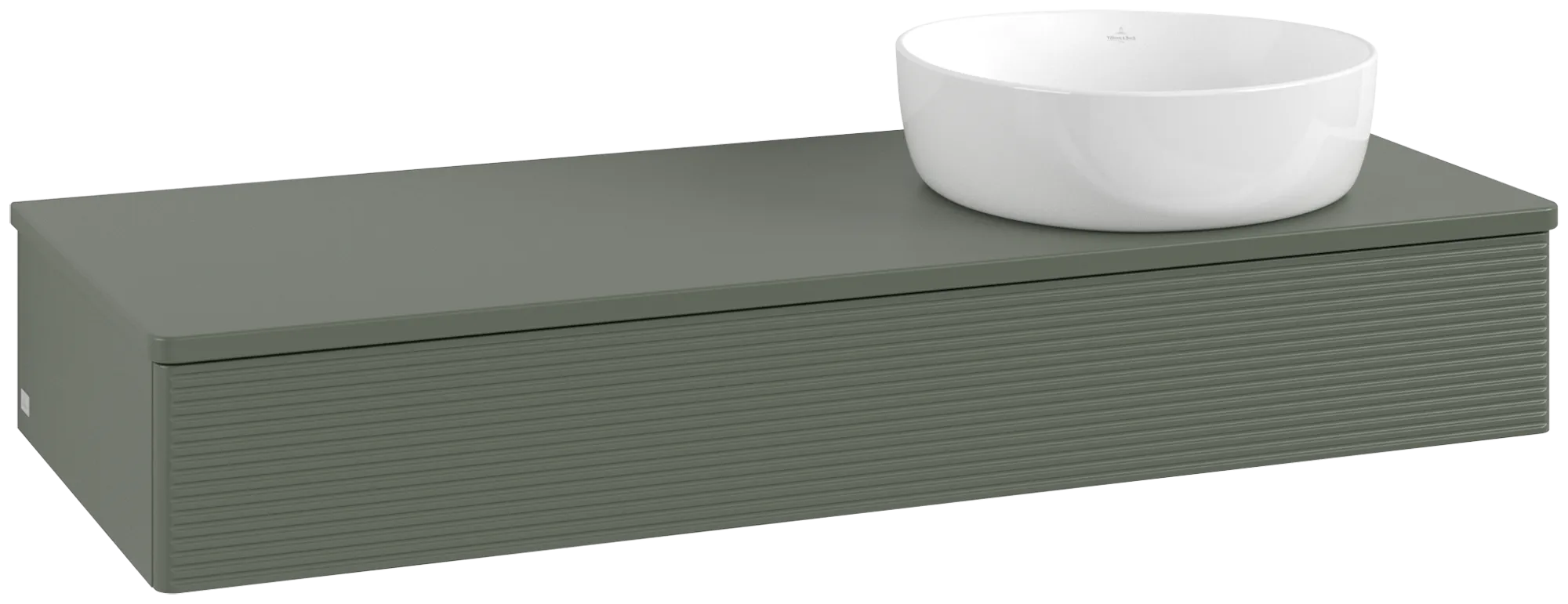Villeroy & Boch Waschtischunterschrank „Antao“ 1200 × 190 × 500 mm Leaf Green Matt Lacquer, für Becken rechts, ohne Beleuchtung Villeroy & Boch Waschtischunterschrank „Antao“ 1200 × 190 × 500 mm Leaf Green Matt Lacquer, für Becken rechts, ohne Beleuchtung