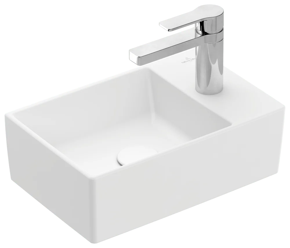 Villeroy & Boch Handwaschbecken Memento 2.0, 400x260x111mm, Stone White CeramicPlus, TitanCeram, matt, Wandmontage, 1-Loch Armatur