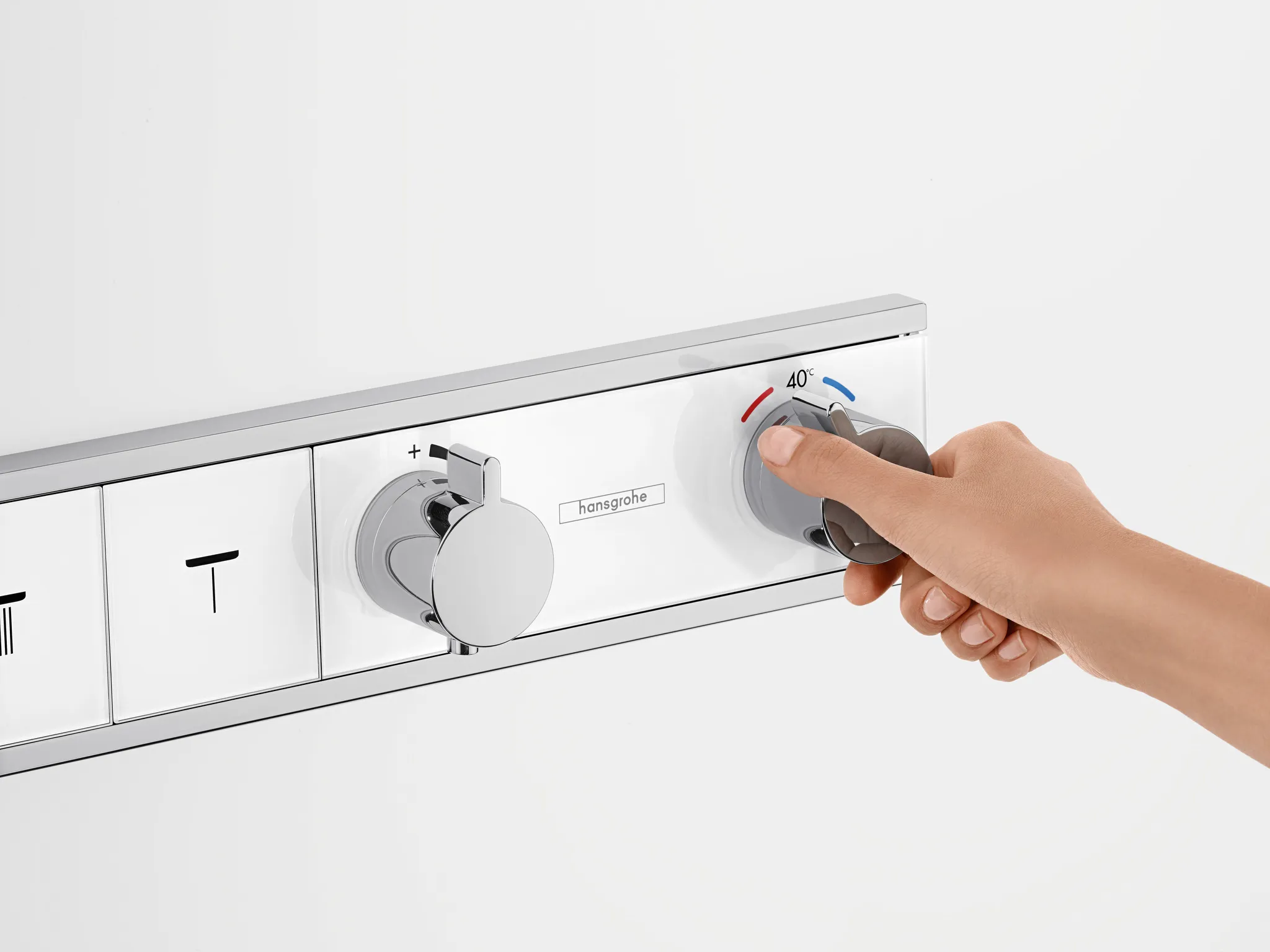 Hansgrohe RainSelect Thermostat Unterputz, 4 Verbraucher, weiß/chrom, mit integriertem Brausehalter und Tasten für Handbrause, Schwall, Rain groß, MonoRain