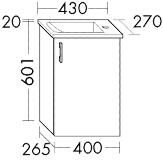 Keramik-Waschtisch Bel inkl. Waschtischunterschrank, Keramik-Waschtisch Bel;Beckenmaß 304x230 mm;Muldentiefe: 100 mm;Waschtischunterschrank;1 Tür, Tiefe: 270 mm, Breite: 430 mm, Höhe: 621 mm