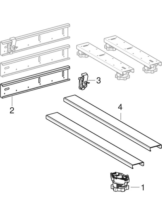 Set Füße und Traversen, mit Wandanker, für Duschwanne aus Sanitäracryl Set Füße und Traversen, mit Wandanker, für Duschwanne aus Sanitäracryl