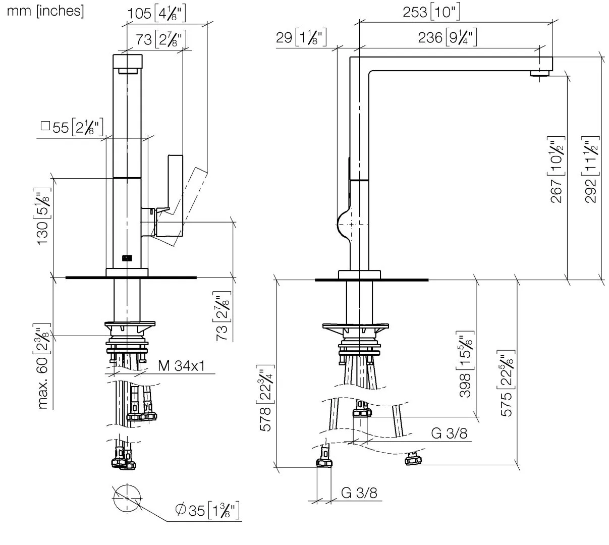 Dornbracht Einhebelmischer LOT Bronze gebürstet PVD für Spül-Profi-Brause, Ausladung 236 mm, schwenkbarer Auslauf 360°, luftangereicherter Strahl, max. Durchfluss 8 l/min bei 3 bar, bleifrei