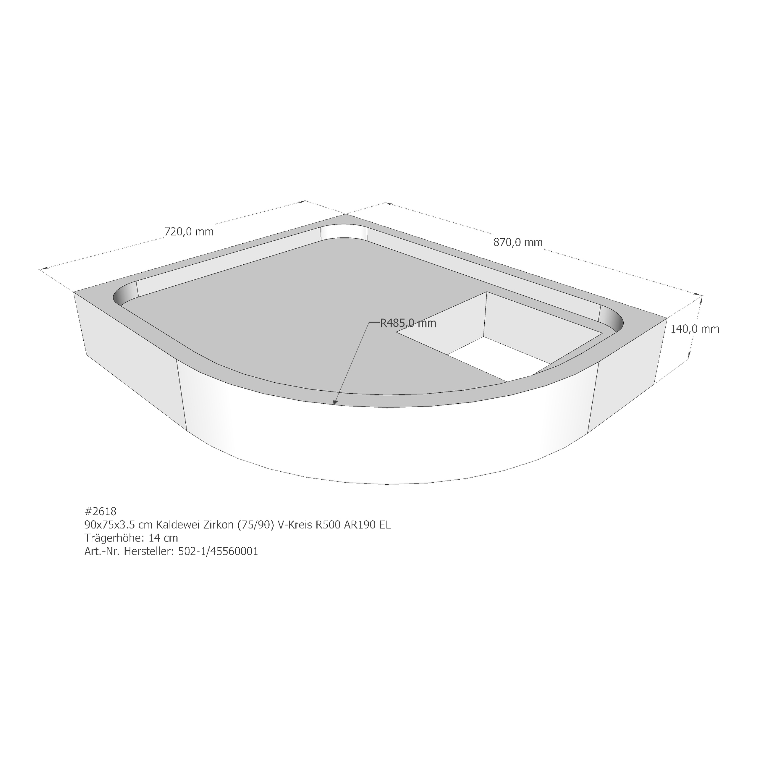 Duschwannenträger für Kaldewei Zirkon 75 × 90 × 3,5 cm Duschwannenträger für Kaldewei Zirkon 75 × 90 × 3,5 cm