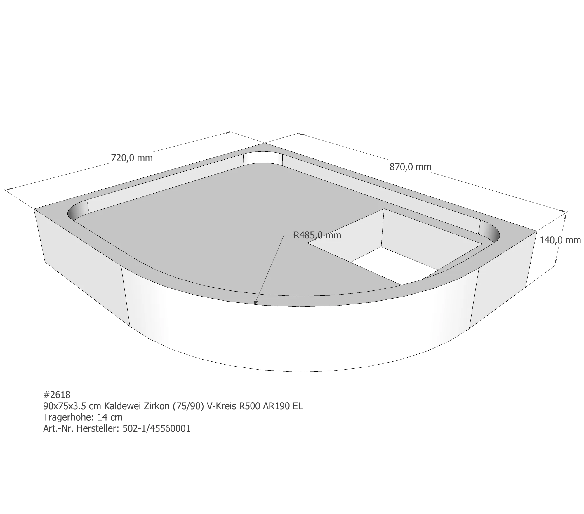 Duschwannenträger für Kaldewei Zirkon 75 × 90 × 3,5 cm Breite: 90 cm / Länge: 75 cm Duschwannenträger für Kaldewei Zirkon 75 × 90 × 3,5 cm Breite: 90 cm / Länge: 75 cm