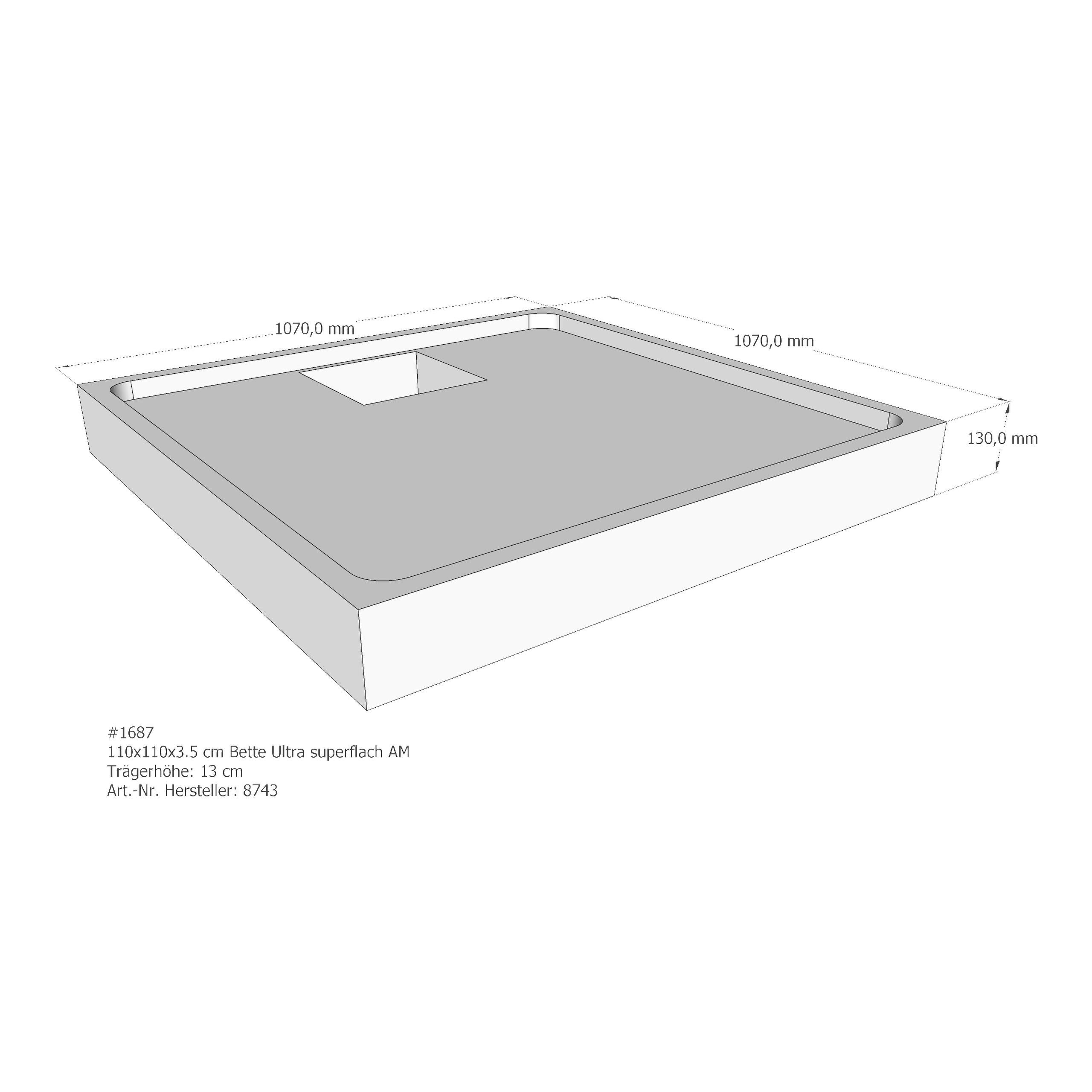 Duschwannenträger für Bette BetteUltra (superflach) 110 × 110 × 3,5 cm