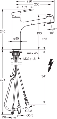 HA Einhebelmischer Küchenarmatur, Niederdruck HANSARONDA 5519 Kupferrohr 2-strahlig Ausladung 200mm DN15 Chrom