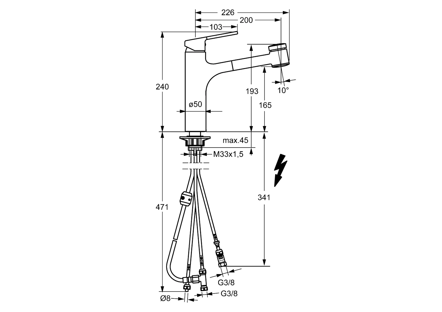 HansaRONDA Einhebelmischer Küchenarmatur HansaRONDA 5519 Kupferrohr 2-strahlig Ausladung 200mm DN15 Chrom