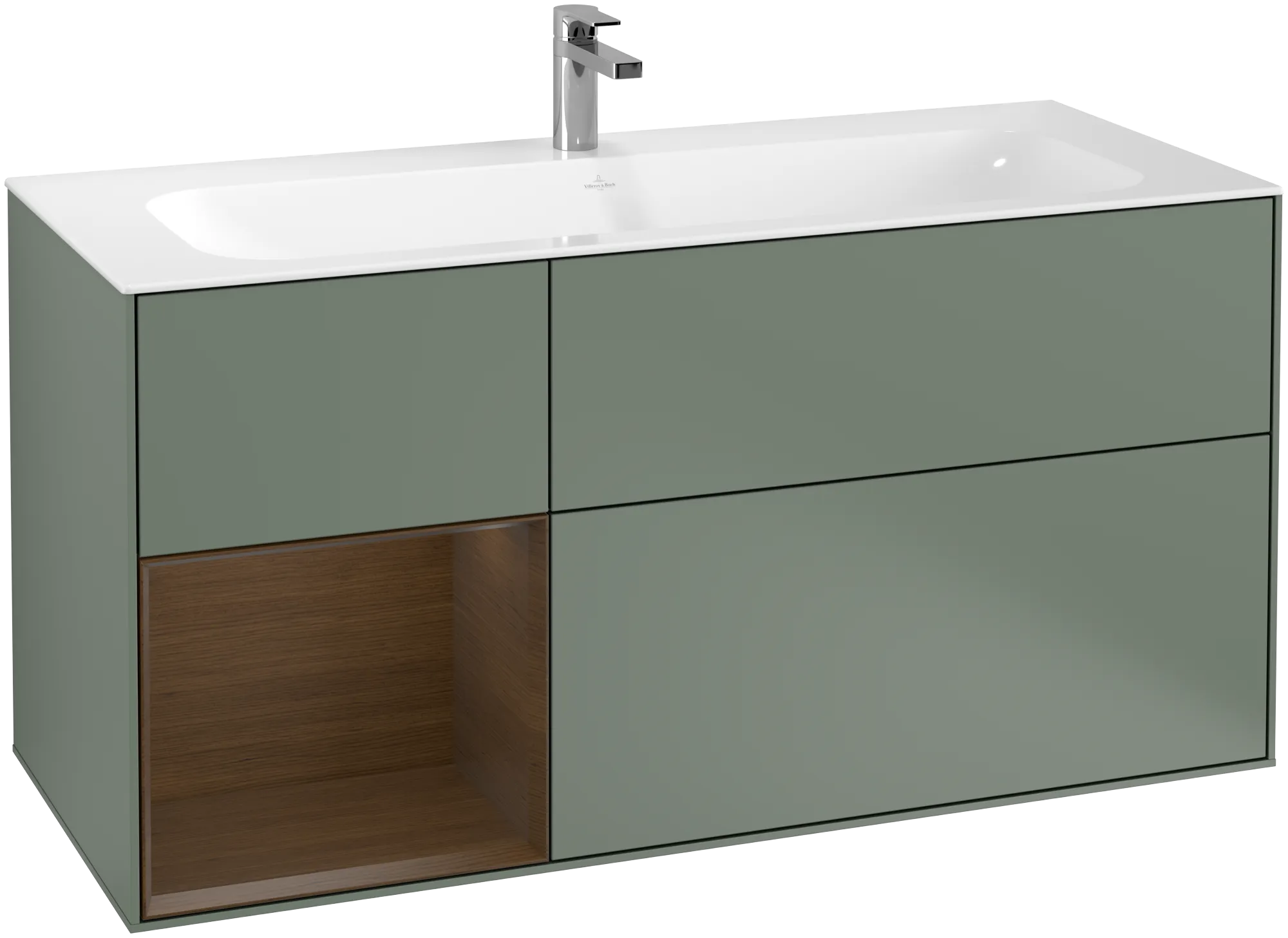 Villeroy & Boch Finion Waschbeckenunterschrank F06, Olive Matt Lacquer / Walnut Veneer
