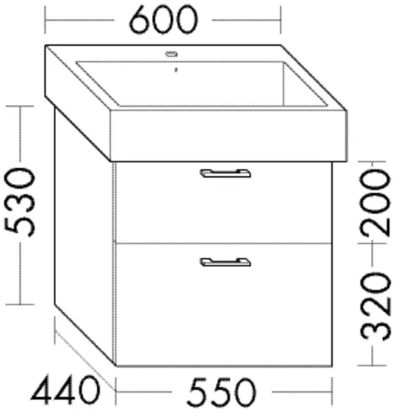 Waschtischunterschrank Sys30 von burgbad – 440 x 550 x 530 mm, 1 Schublade oben (300 mm tief), 1 Auszug unten (350 mm tief)