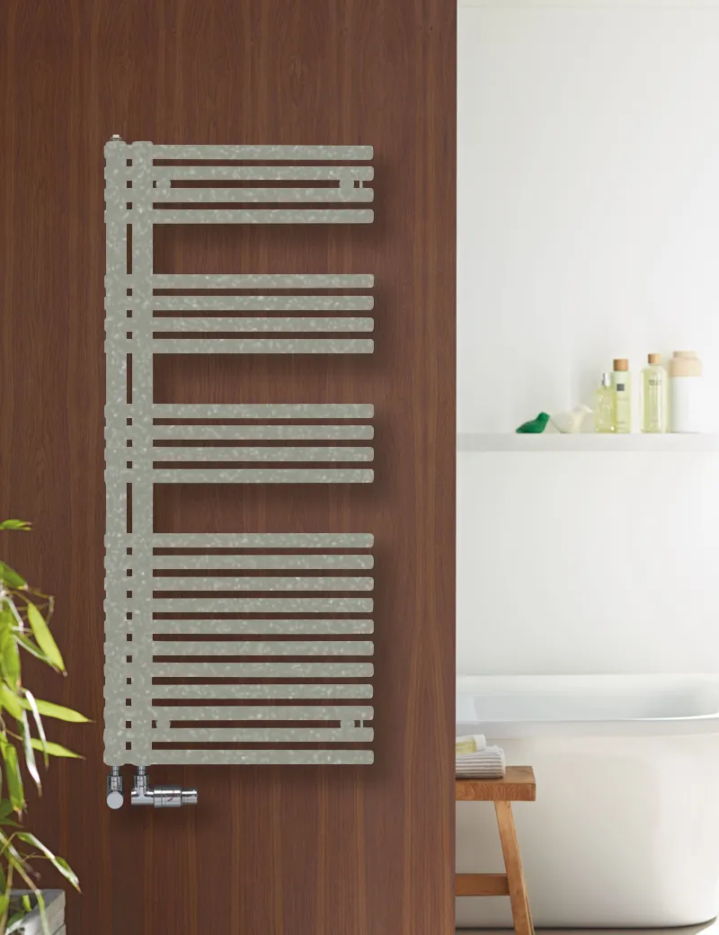 Zehnder Forma Asym HTW LFAER-150-60/DD, elektrischer Badheizkörper, Inox Look, 1561x60x596 mm